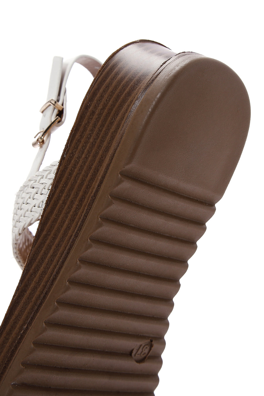 Women's White Ankle Strap Thick Soled Braided Sandals