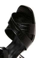 Women's Black Ankle Strap Thick Heel Crocodile Sandals | Derimod