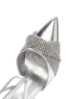 Women's Silver Open Back High Heeled Stilettos with Stones | Derimod