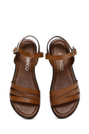 Women's Tan Ankle Strap Leather Bodrum Sandals | Derimod
