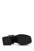 Women's Black Ankle Buckle Platform Chunky High Heel Leather Sandals | Derimod