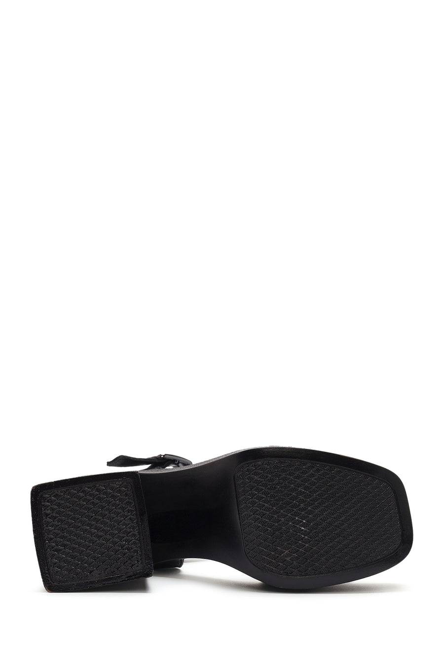 Women's Black Ankle Buckle Platform Chunky High Heel Leather Sandals
