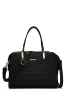 Woman Black Long-Strap Croc-Embossed Shoulder Bag | Derimod