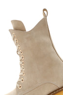 Women's Beige Thick Soled Zippered Suede Leather Boots | Derimod