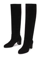 Woman Black Thick-Heeled Suede Boots | Derimod
