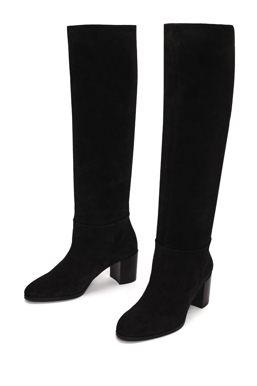 Woman Black Thick-Heeled Suede Boots