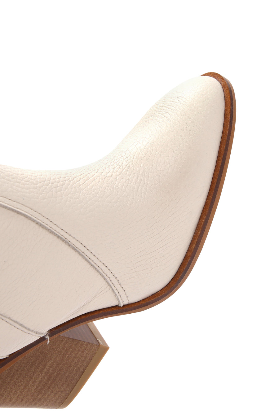 Women's Beige Thick Heeled Leather Cowboy Boots