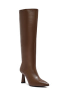 Woman Brown High Heels Leather Boot | Derimod