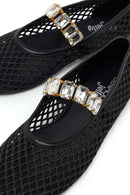 Women's Black Jelly Ballet Flats with Rhinestones | Derimod
