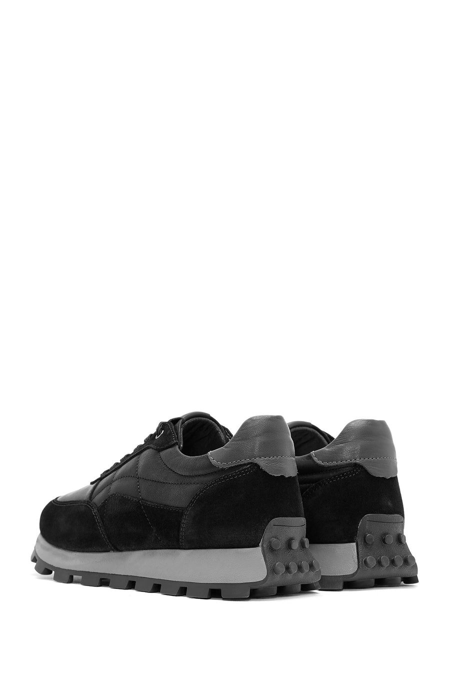 Erkek Siyah Bağcıklı Deri Sneaker