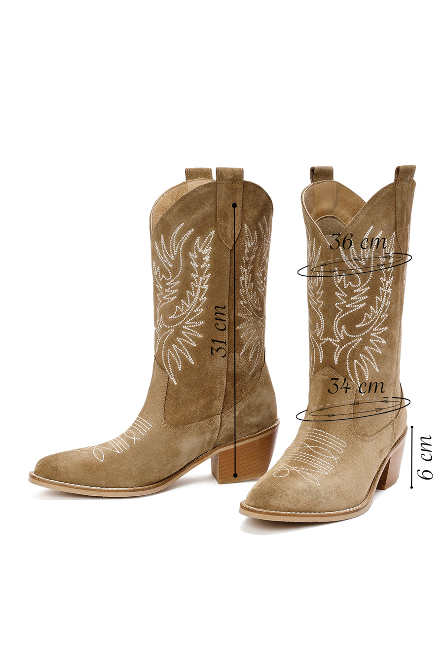 Women's Mink Suede Leather Heeled Cowboy Boots