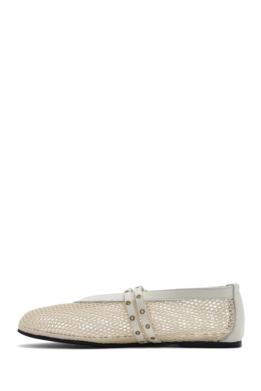Women's Beige Buckled Mesh Fabric Ballerinas