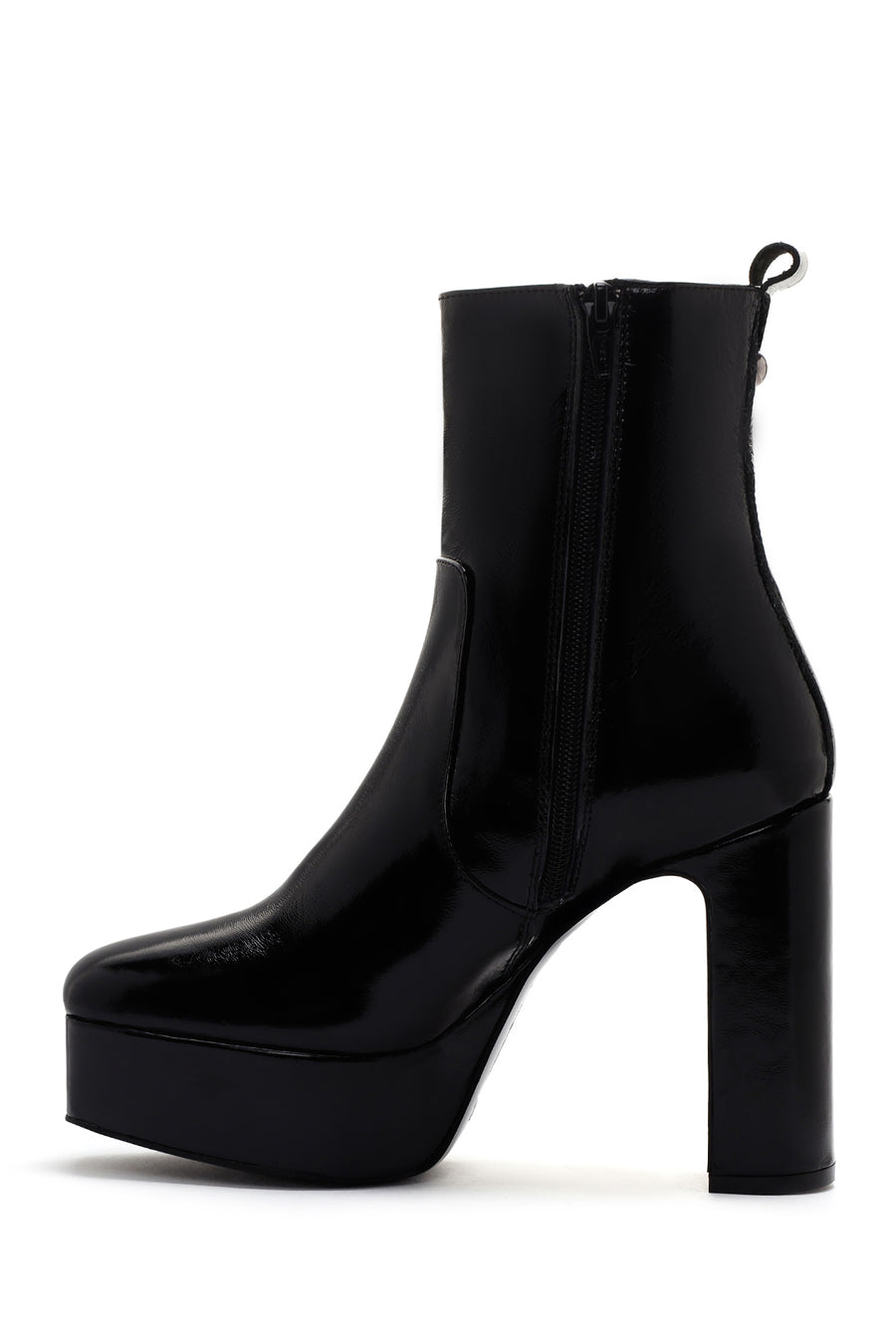 Women's Black Platform Thick Heeled Patent Leather Boots