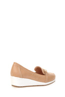 Brown Women's Leather Loafer with Wedge Heels | Derimod