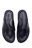 Men's Black Leather Flip Flops | Derimod
