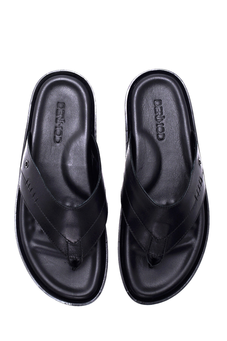 Men's Black Leather Flip Flops