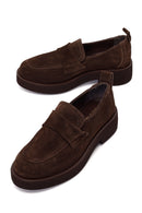 Woman Dark Mink Suede Masculine Loafer | Derimod