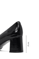 Woman Black Thick-heeled Leather Shoes | Derimod