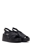 Women's Black Ankle Buckle Platform Leather Sandals | Derimod