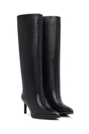 Woman Black Thin High-Heeled Leather Boots | Derimod