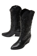 Women's Black Leather Heeled Cowboy Boots | Derimod