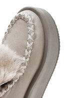 Women's Grey Thick-Soled Fur-Lined Leather Boots | Derimod