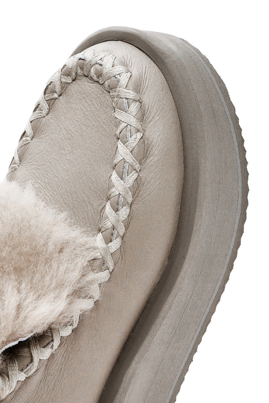 Women's Grey Thick-Soled Fur-Lined Leather Boots