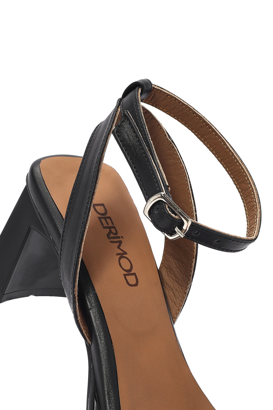 Women's Black Ankle Buckle Thick Heel Leather Sandals