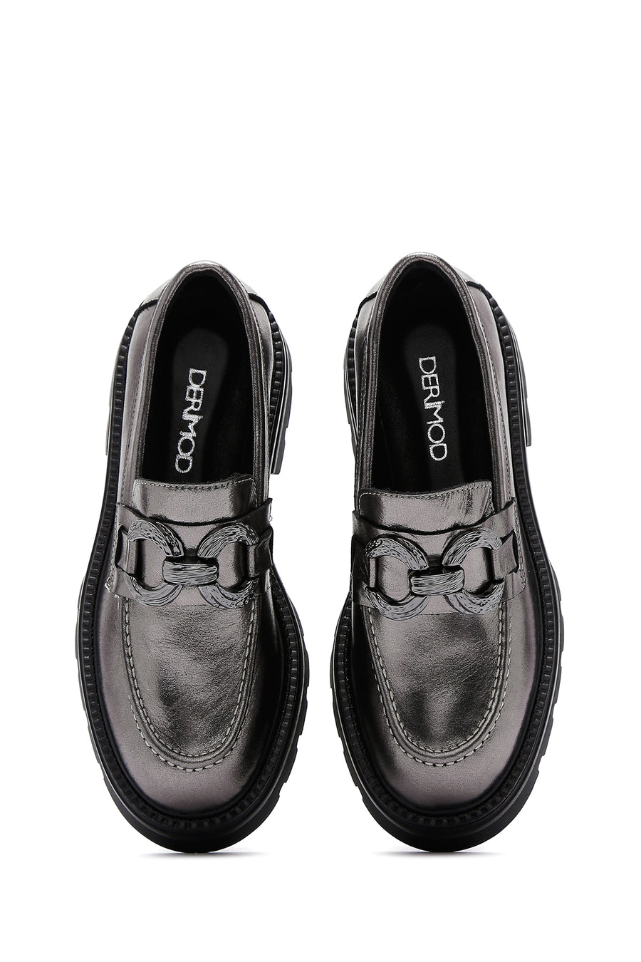 Women's Silver Leather Buckle Casual Loafer