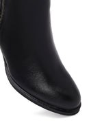 Woman Black Zip Closure Chunky-Heeled Boots | Derimod