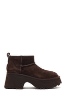 Women's Brown Thick Soled Suede Leather Teddy Boots | Derimod