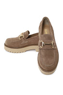 Woman Beige Thick-Soled Suede Leather Loafer | Derimod