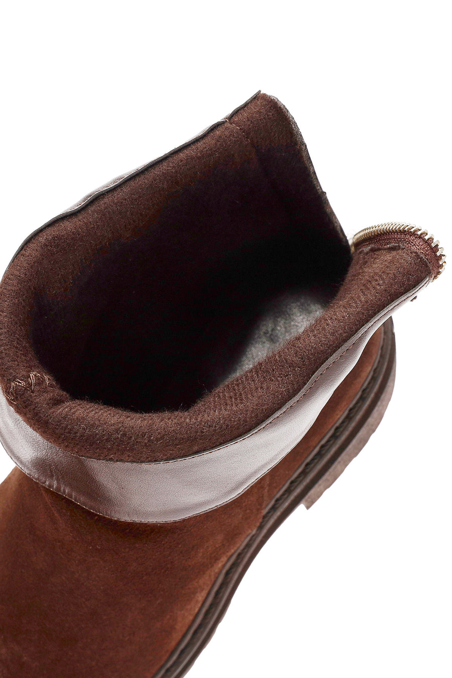 Woman Brown Zippered Suede Leather Boat