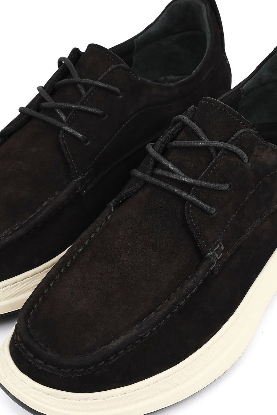 Men's Black Lace-Up Chunky Sole Nubuck Leather Casual Shoes