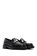 Women's Black Leather Masculine Casual Loafer | Derimod