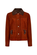 Capri Woman Cinnamon Shirt Collar Short Suede Leather Jacket | Derimod