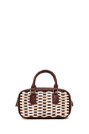 Woman Brown Long-Strap Braided Mini Shoulder Bag | Derimod