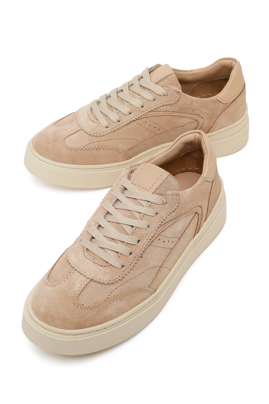 Woman Beige Lace-Up Suede Leather Sneaker