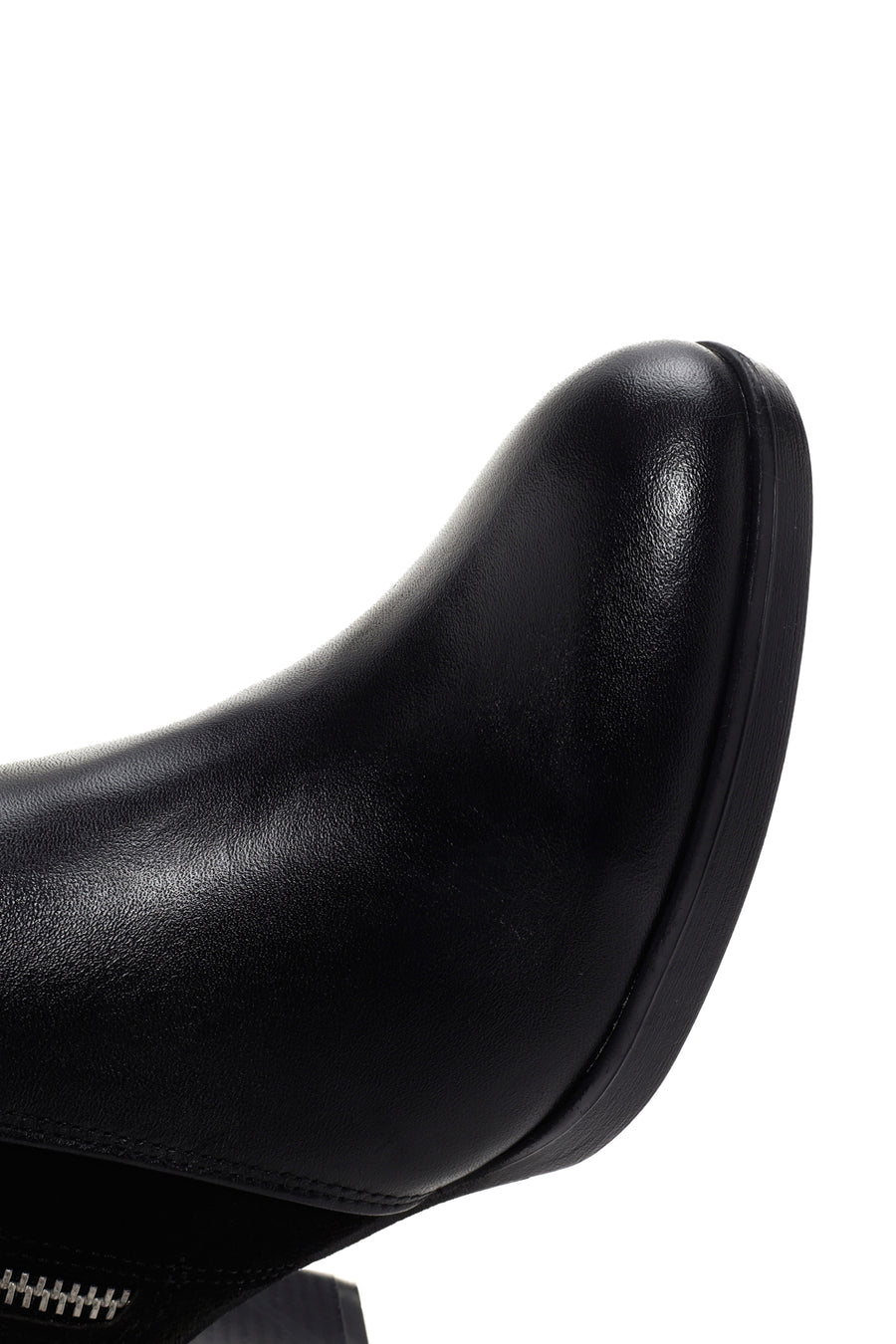 Women's Black Thick Heeled Zippered Leather Boots