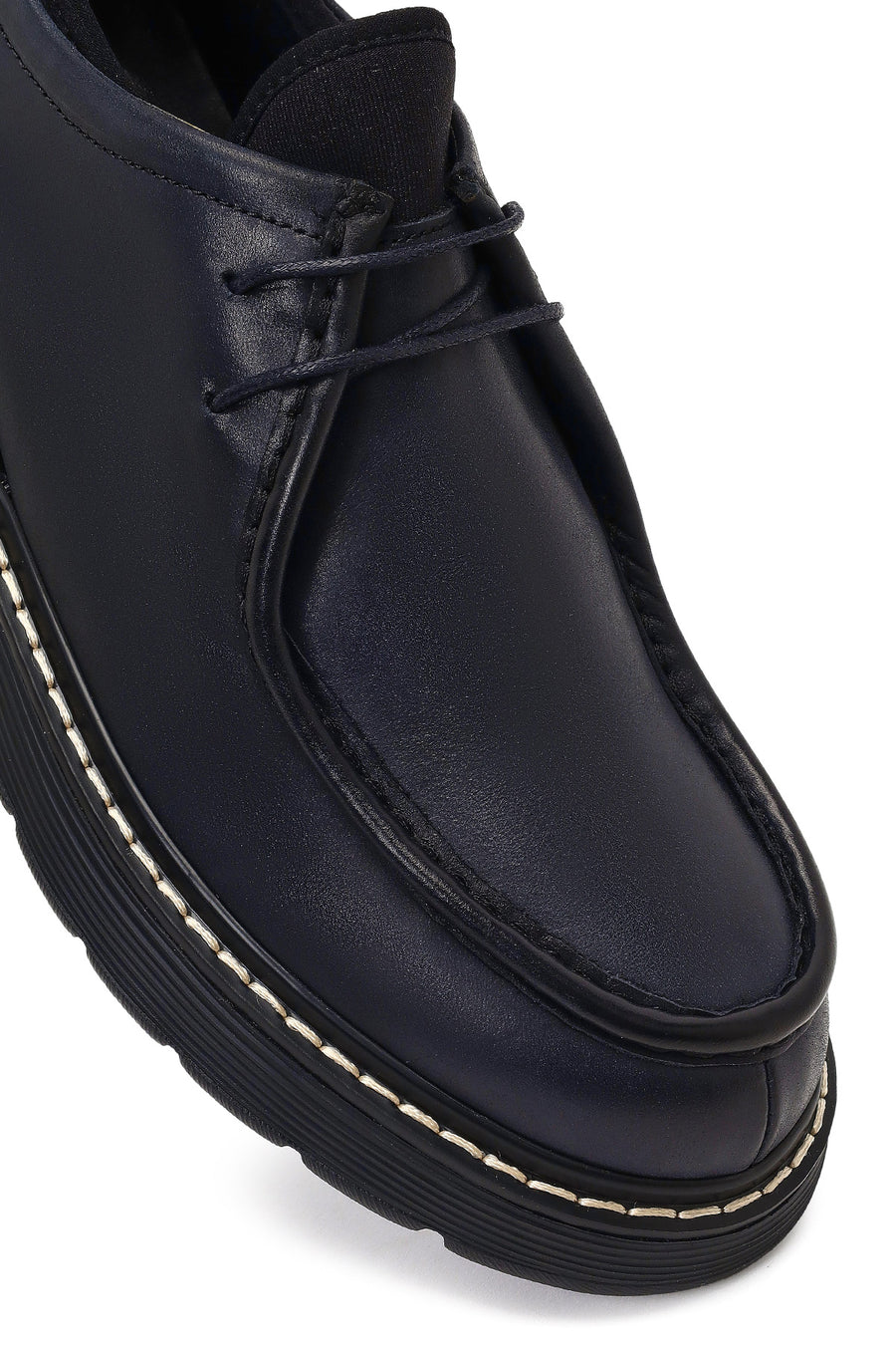Male Black Lace-Up Thick-Soled Leather Casual Shoes