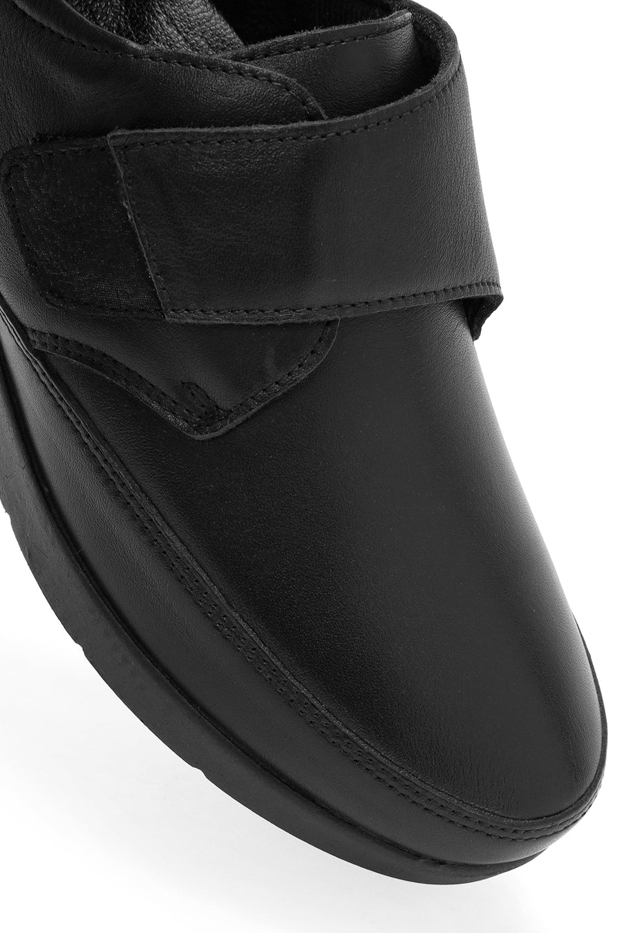 Woman Black Thick-Soled Leather Comfort Shoes
