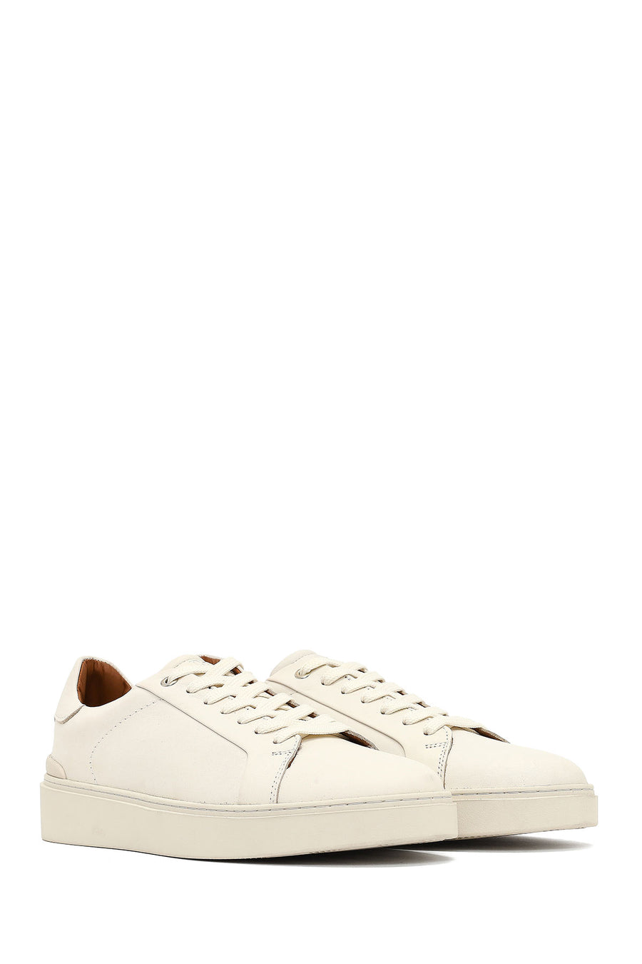 Men's White Lace-Up Leather Sneaker