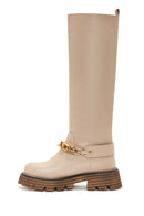 Women's Beige Chain Detailed Leather Boots | Derimod