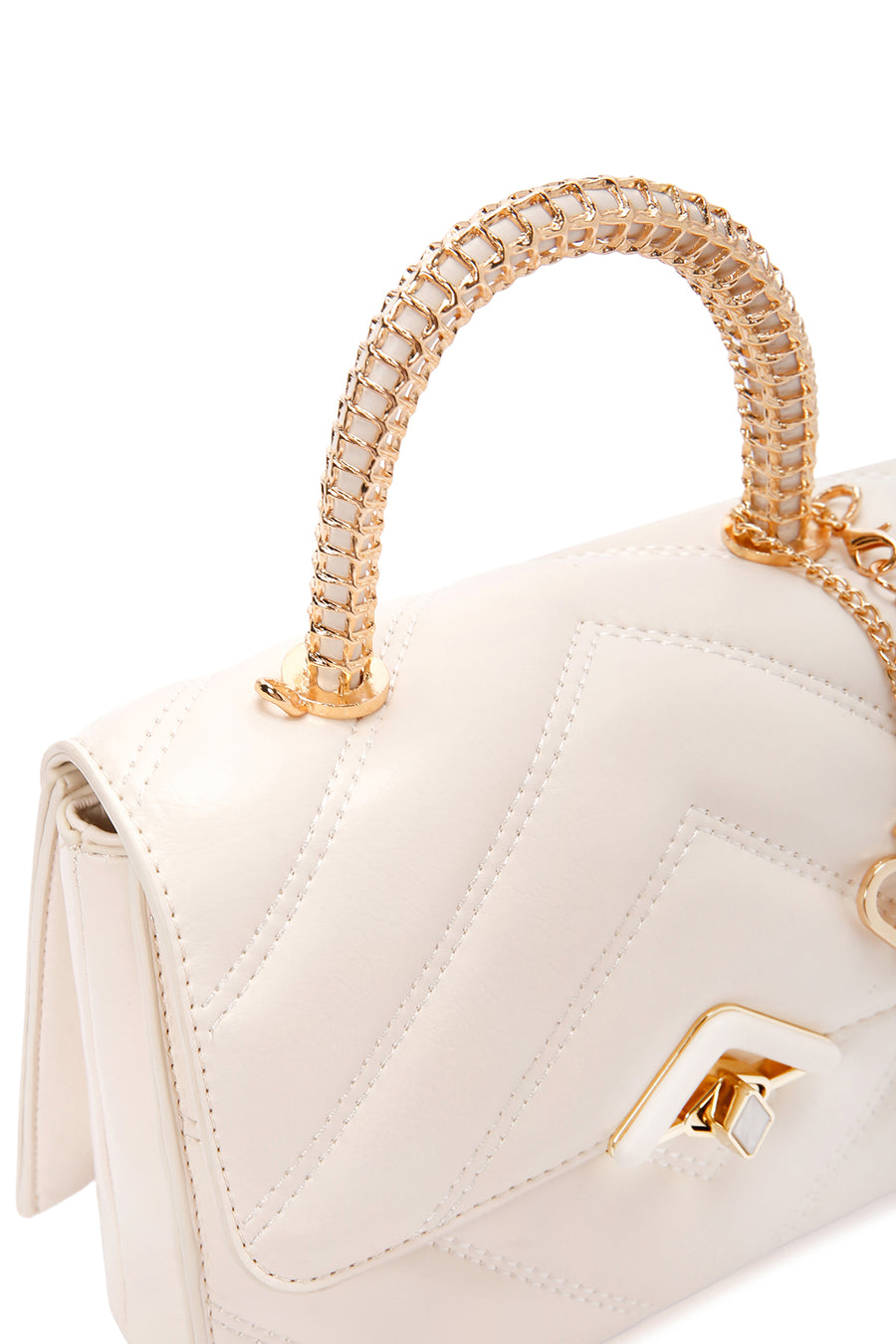Women's Cream Long Strap Quilted Handbag