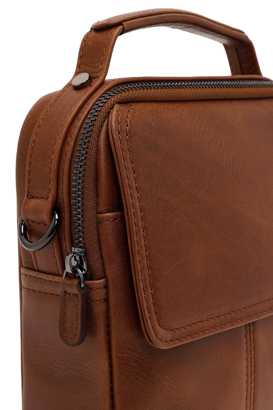 Male Brown Long Strap Leather Handbag