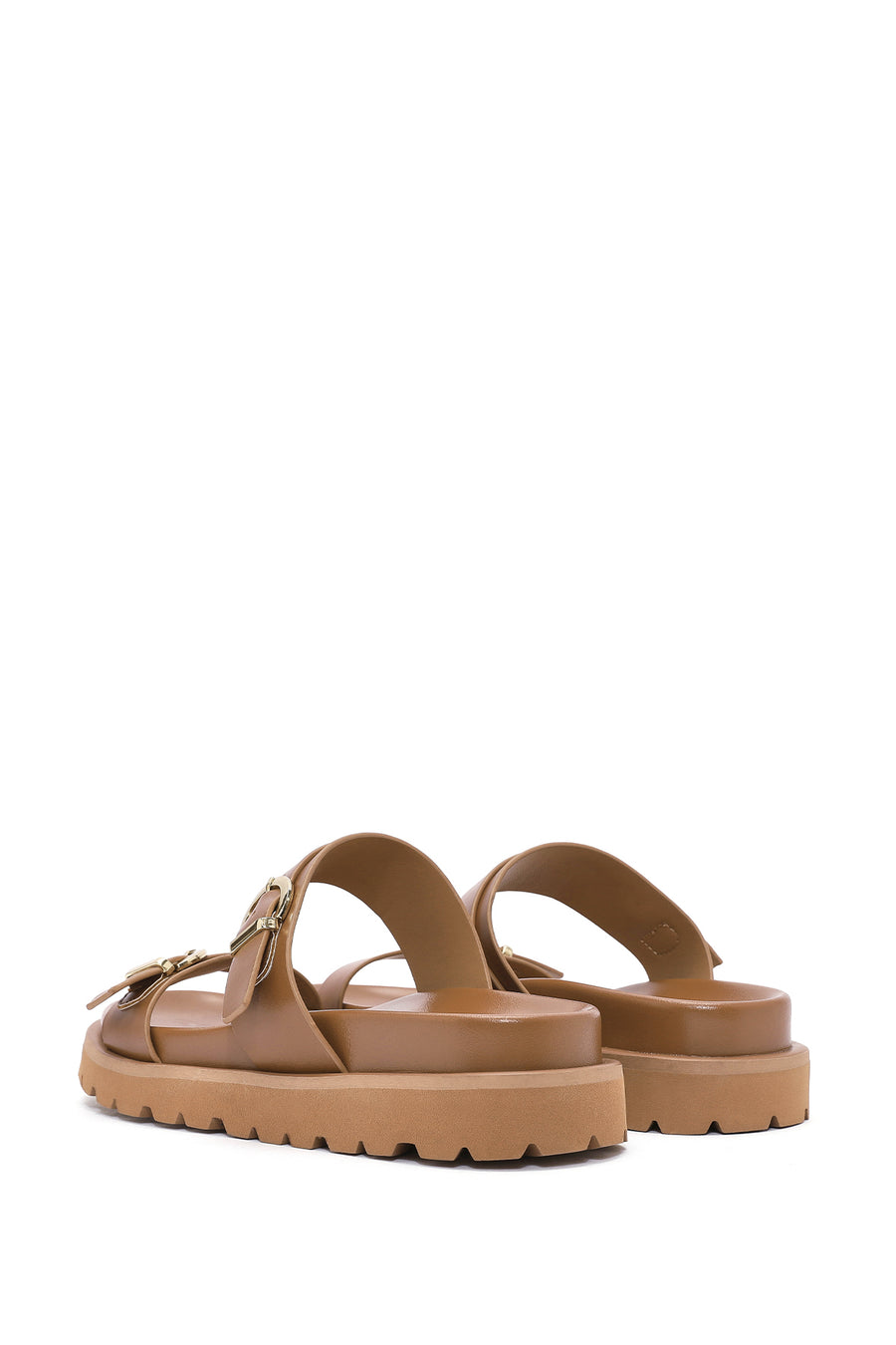 Women's Brown Double Buckled Thick Soled Slippers