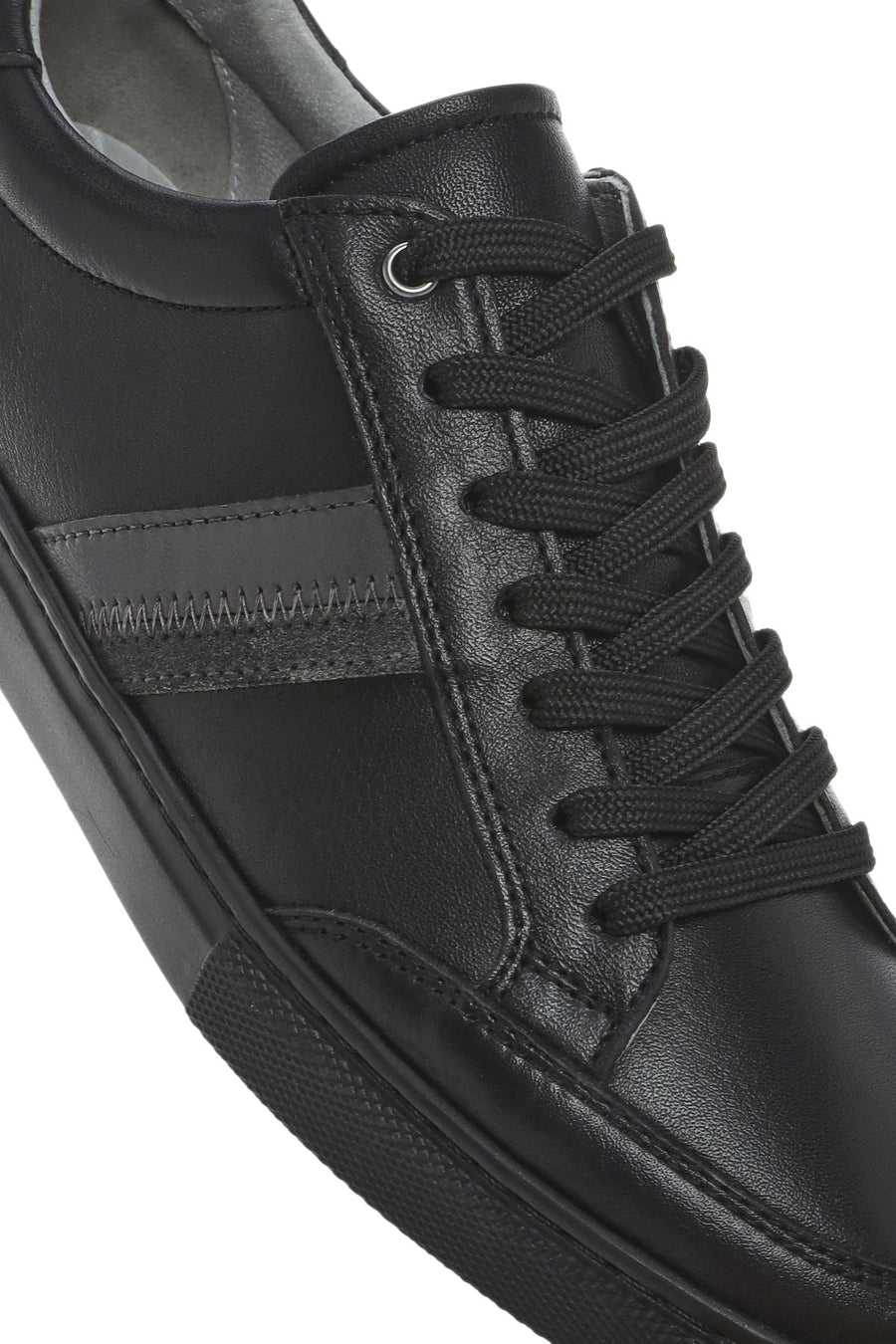 Erkek Siyah Bağcıklı Deri Sneaker