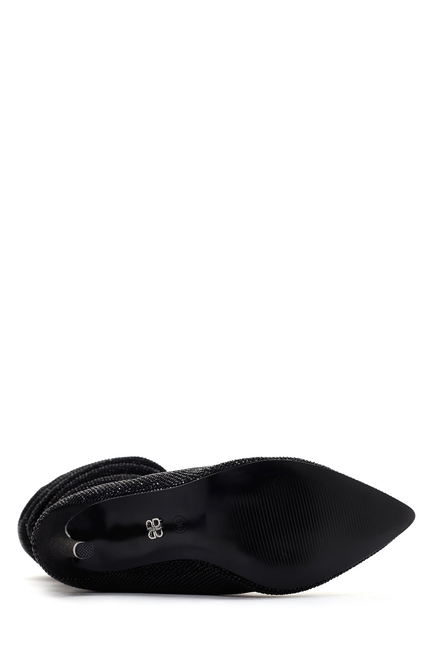 Women's Black Thin Heeled Stone Boots