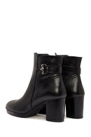 Woman Black Zippered Chunky Heels Leather Boat | Derimod