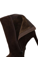 Woman Brown Zip Closure High Thin Heeled Suede Boots | Derimod